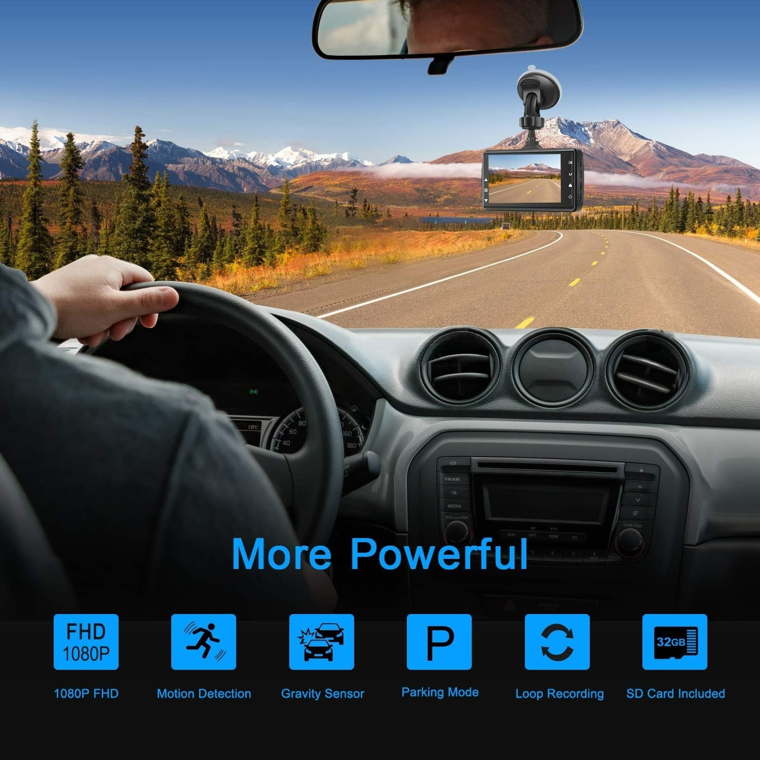Dash Cam Front with 32G SD Card, 1080P FHD Car Driving Recorder 3” IPS Scree…