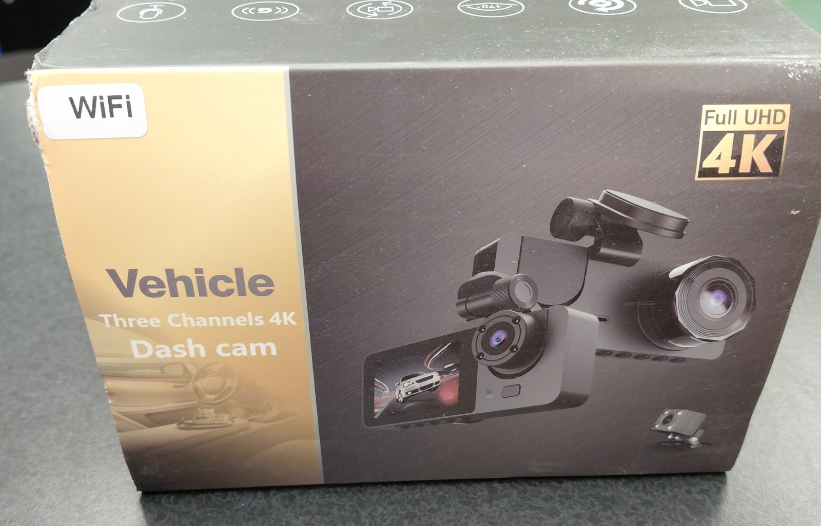 Dash Cam Three Channels 4K UHD, 170 wide angle, loop Recording T-712