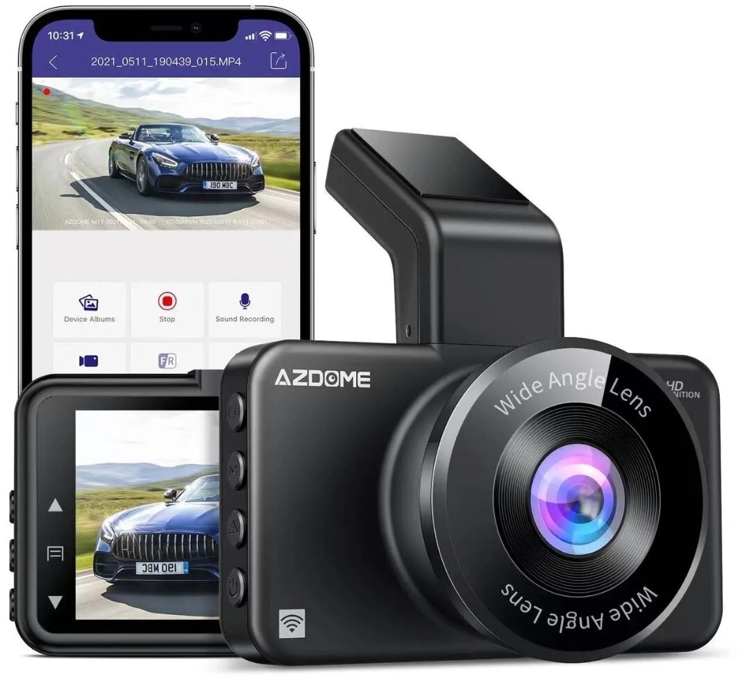 AZDOME M17 WiFi Dash Cam W/64GB Micro SD Card – APP 3inch IPS 1080P FHD DVR