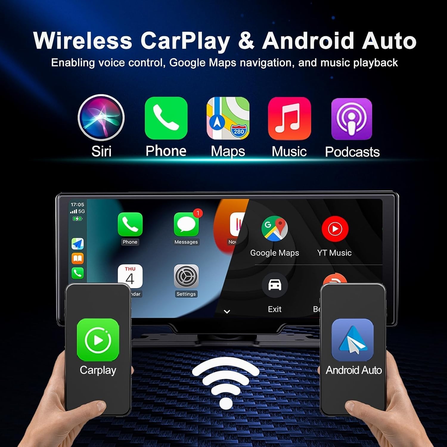 860 Portable CarPlay Screen with 4K Dash Cam Front and Rear- 9.3″ Wireless Ap…