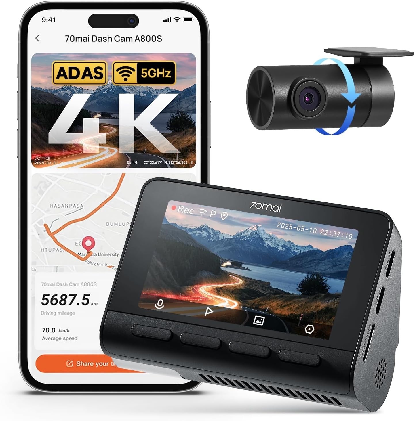 Advanced 4K Dash Cam with G-Sensor, Loop Recording & Dual Band WiFi Connectivity