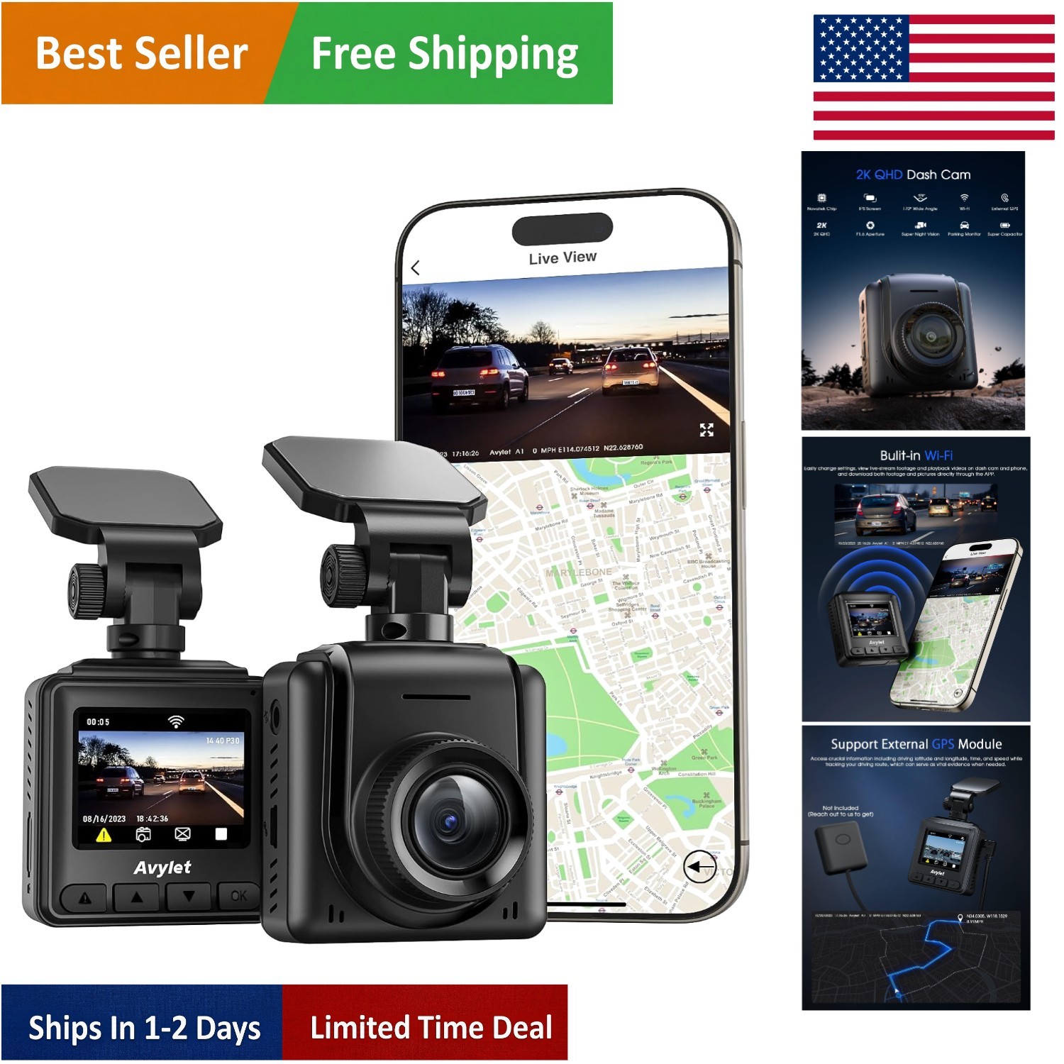 Compact 2K Dash Cam with WiFi & 170° Wide Angle for Ultimate Vehicle Safety