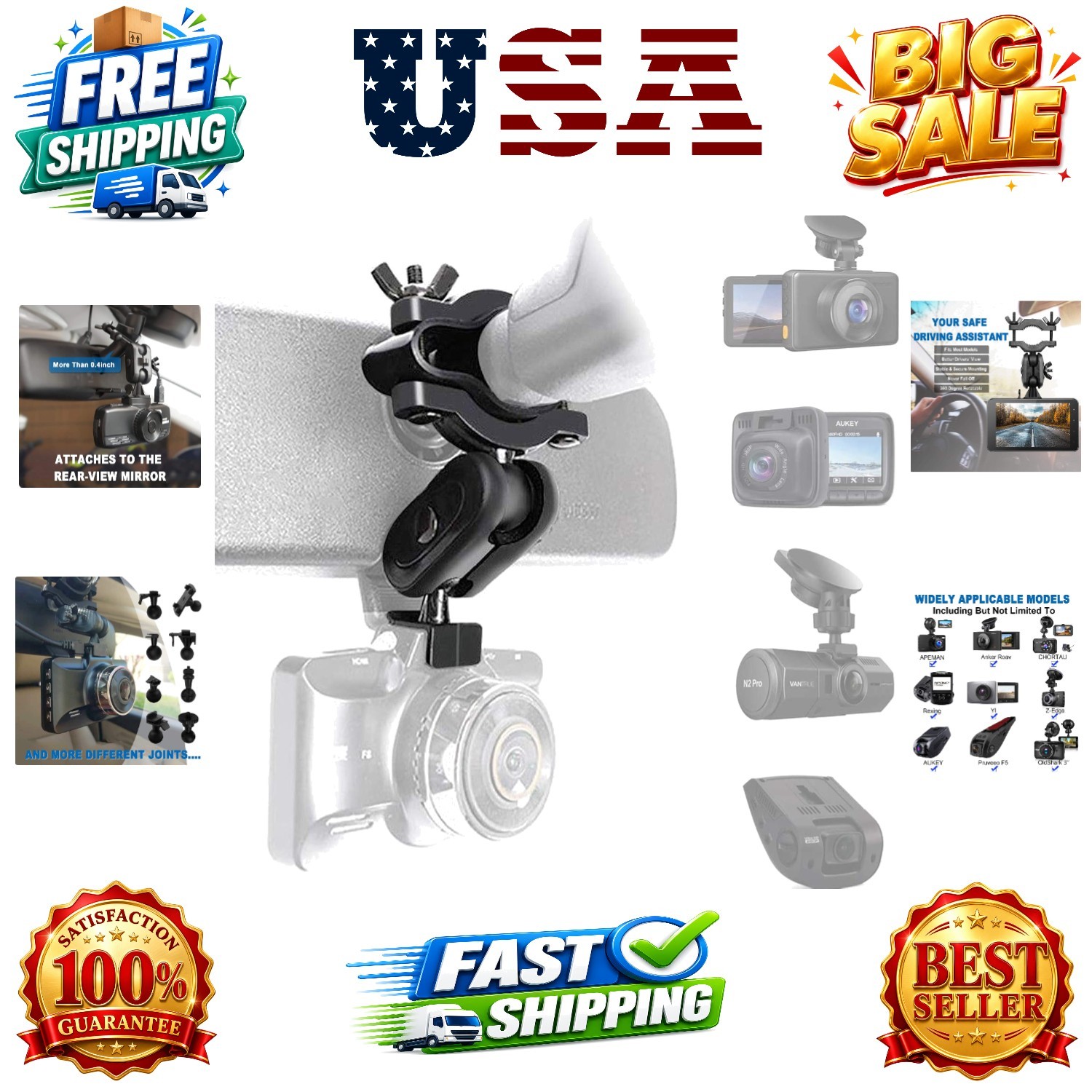 Dash Cam Mount, Universal Dash Camera Rear View Mirror Mount Holder Kit for M…