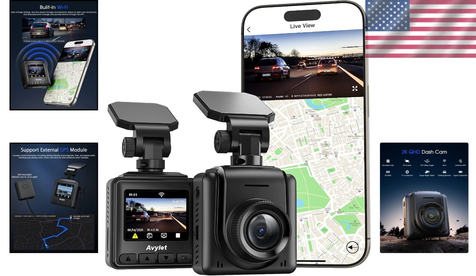 Compact 2K Dash Cam with WiFi & 170° Wide Angle for Ultimate Vehicle Safety