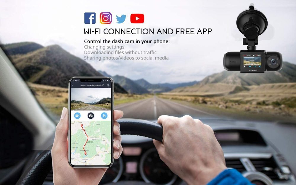Dual Dash Cam 1080P Built-in GPS & WiFi Night Vision Parking Monitor 64GB Card