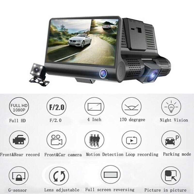 1080P 4″ Dual Lens HD Car DVR Rearview Video Dash Cam Recorder Camera G-Sensor