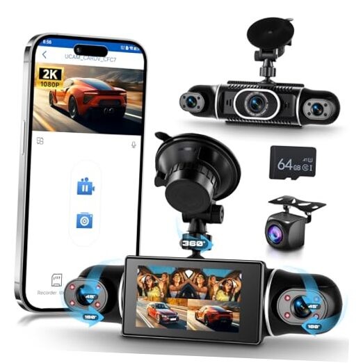 4 Channel 360° Dash Cam Front Rear Inside Left Right 3 Inch Include 64G TF Card