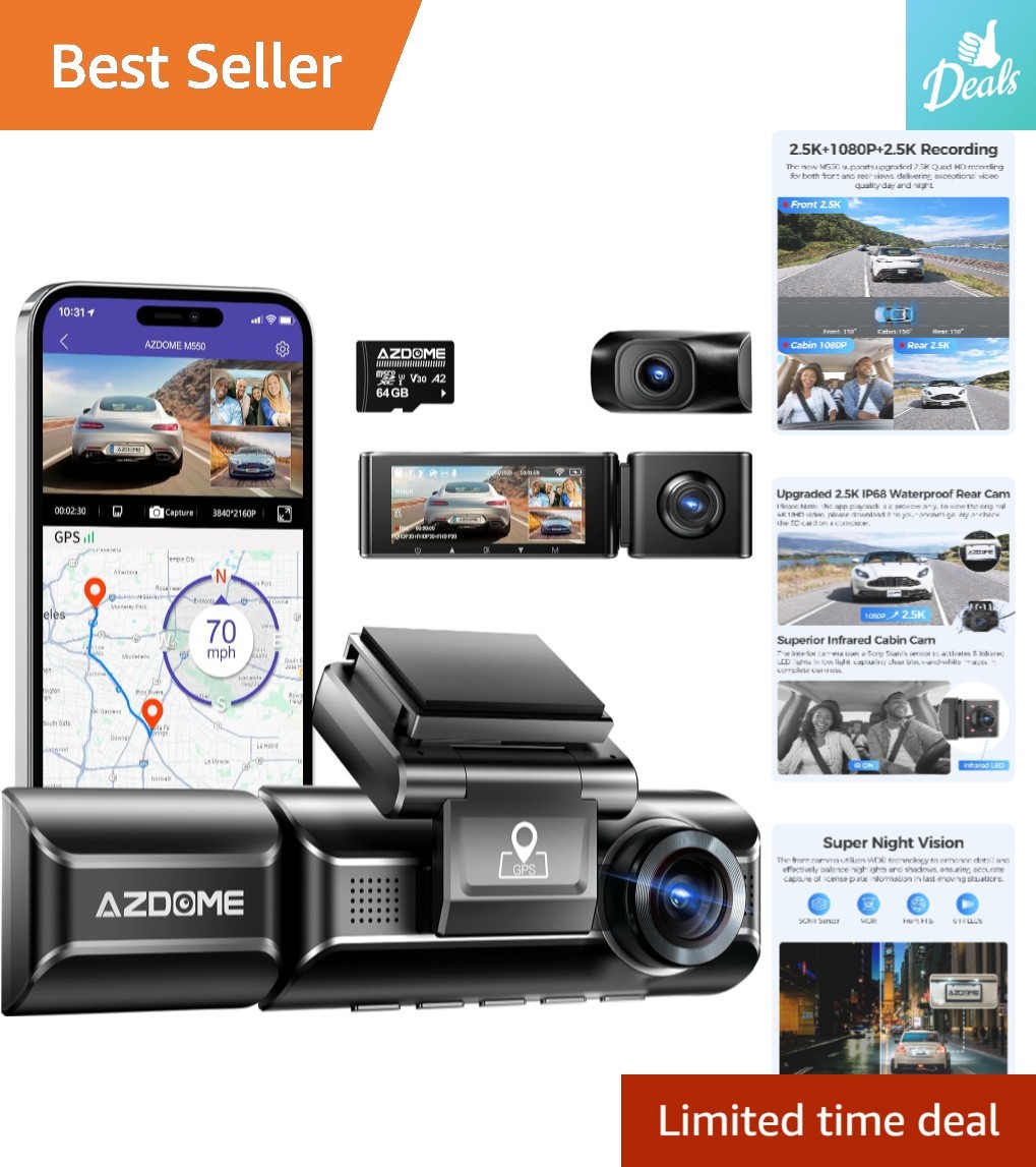 Luxury M550 Dual Dash Camera – 3 Channel, WiFi, and GPS – Enhanced Night Vision