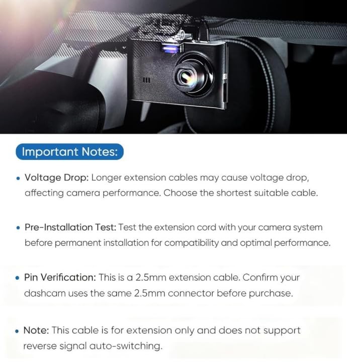 Dash Cam Extension Cable 2.5mm 6Ft 90 Degree Compatible with 4Pin and 5Pin