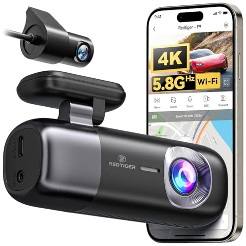 REDTIGER F9 Dual Dash Cam 4K Front 1080p Rear GPS WiFi