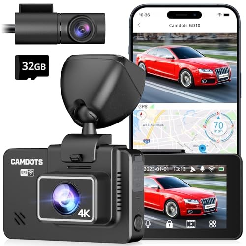 CAMDOTS 4K DASH CAM FRONT AND REAR, GD10 UPGRADED VERSION 3″ IPS TOUCHSCREEN –
