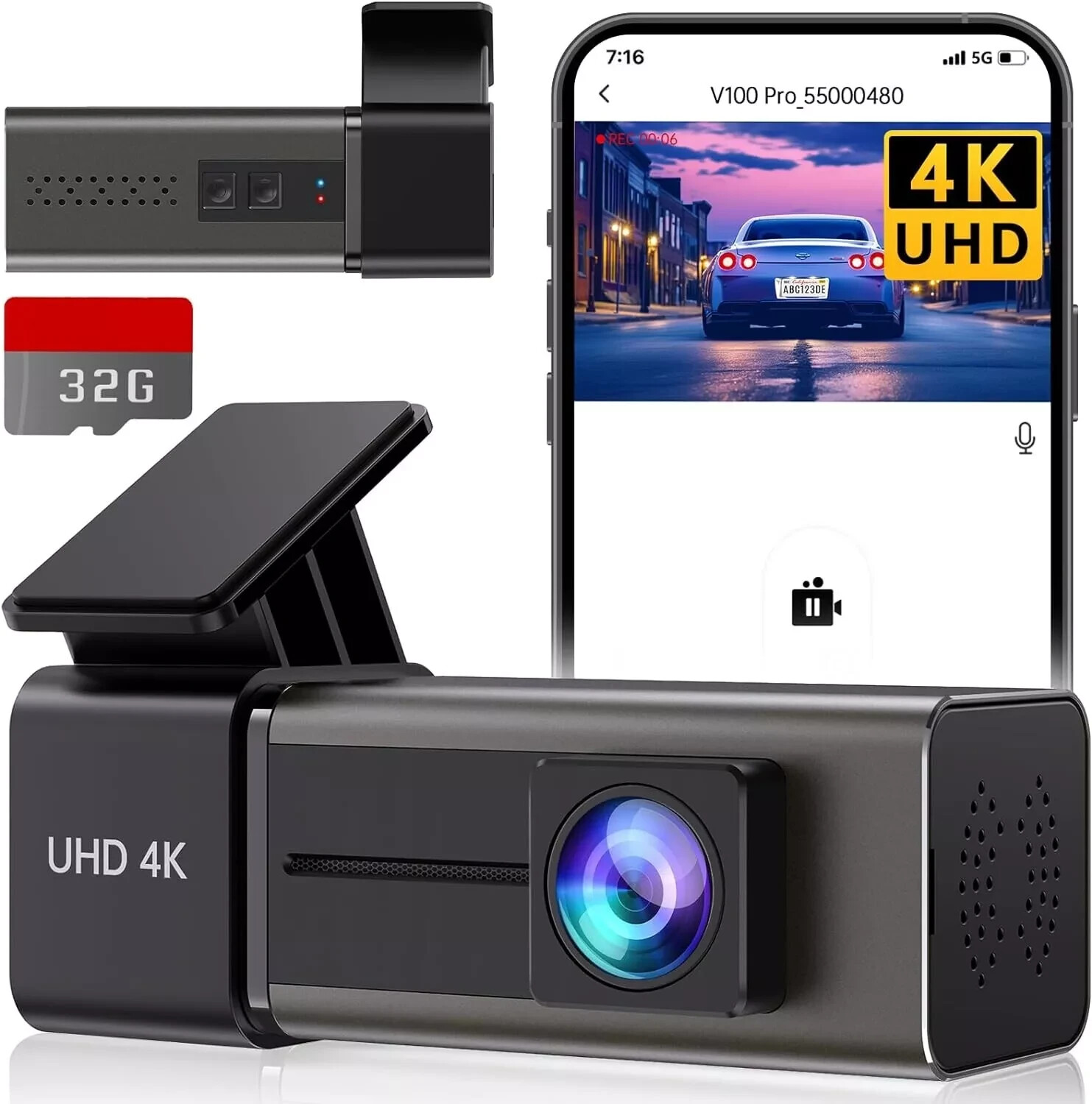 2025 Dash Cam 4K WiFi Front Dash Camera for Cars,Night Vision,32G Card