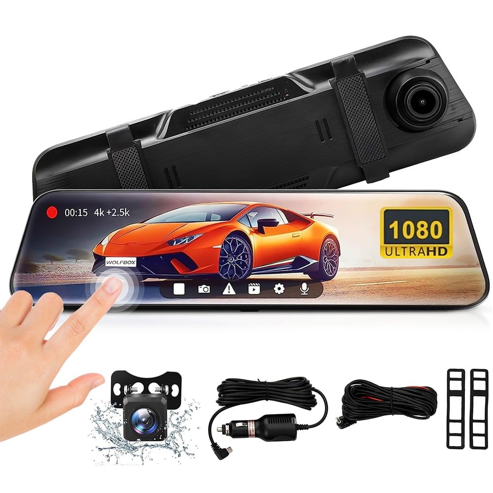4K 10″ Dash Cam Front and Rear Dual Dash Camera Rear Mirror Night Vision Camera