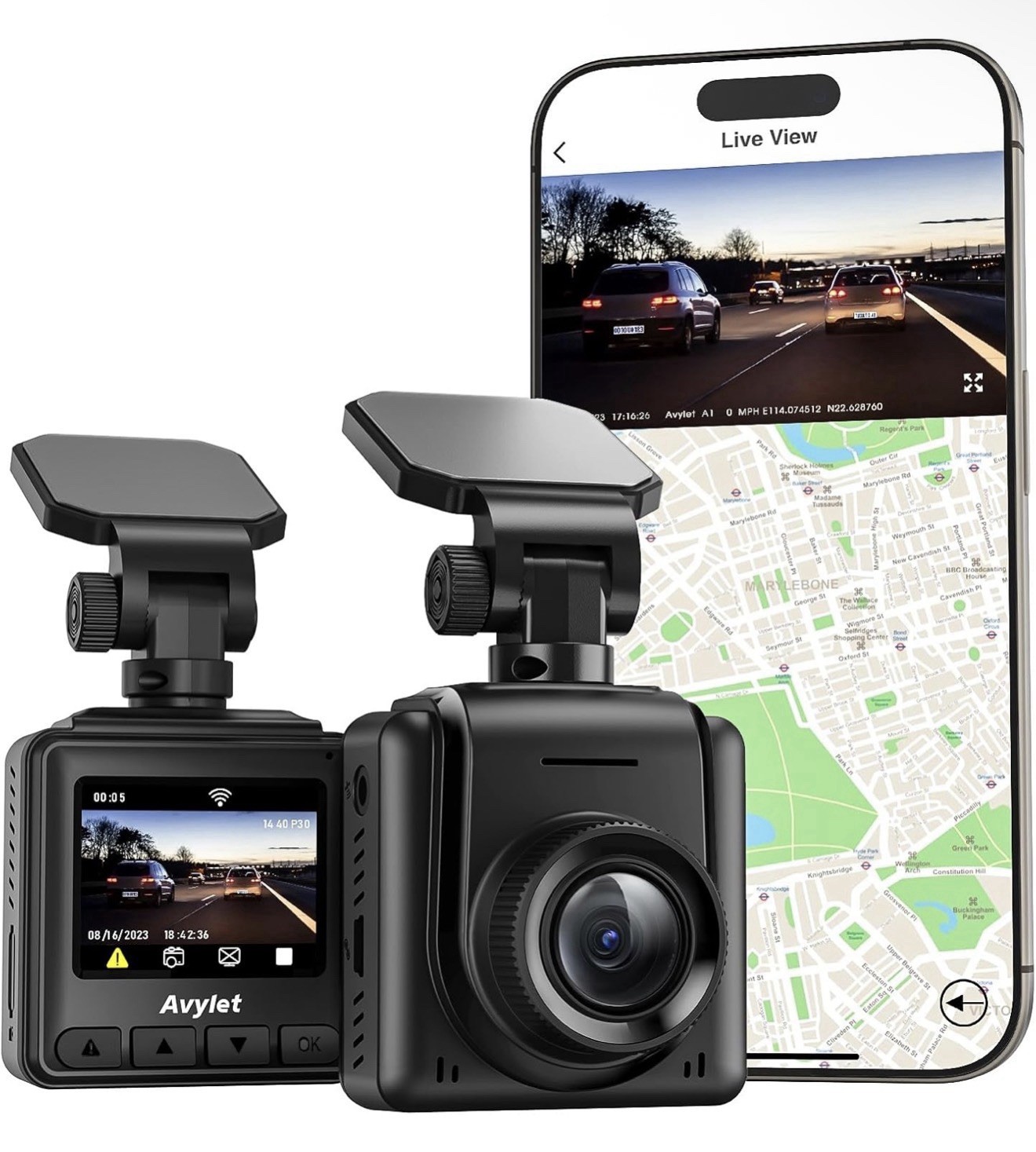 Dash Cam 2K, WiFi Dashcams with APP, External GPS, 1.5” IPS Screen, Front Dash