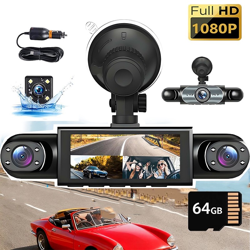 Dash Cam 4 Channel 360°Front Rear Inside Night Vision HD 1080P Car Camera w/64GB