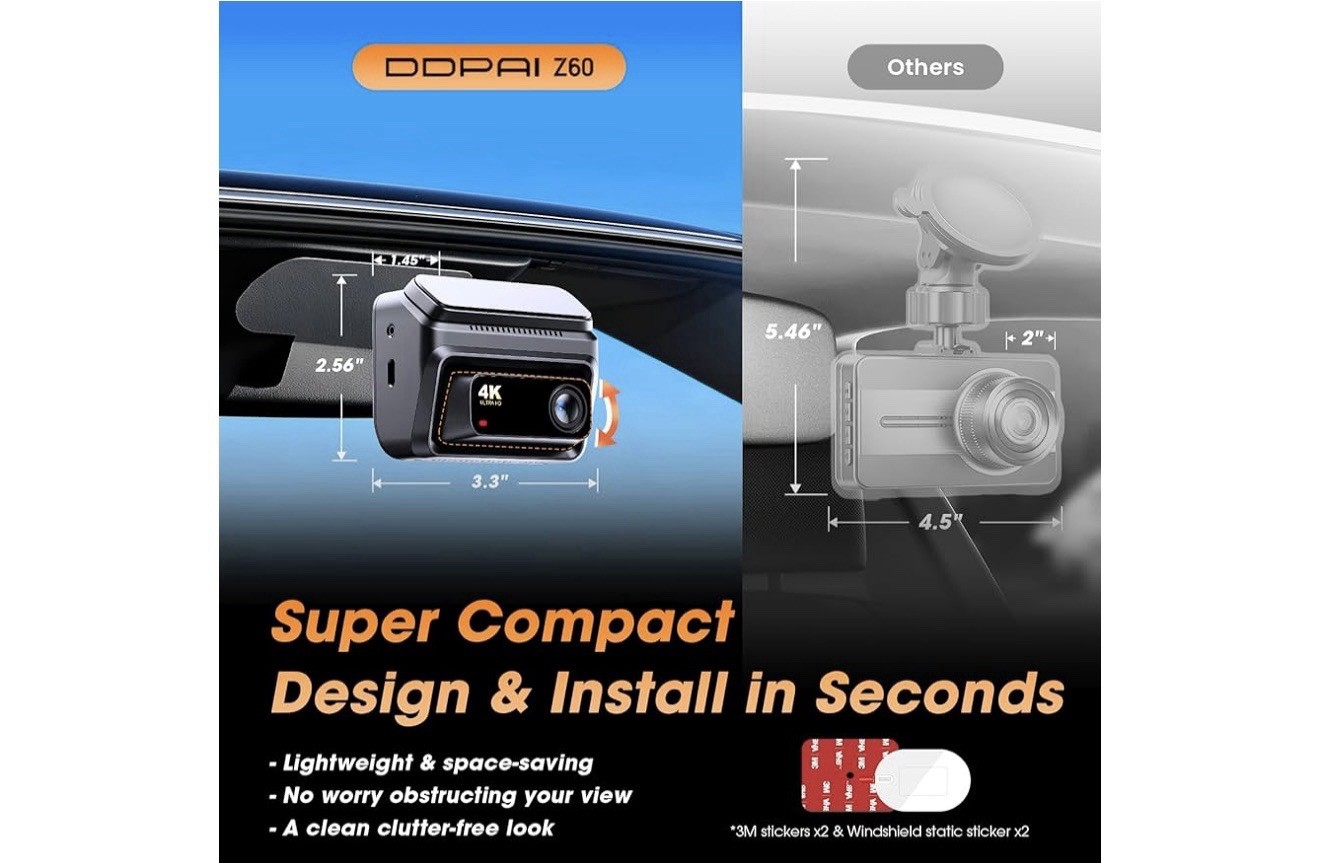 DDPAI 4K Dash Cam Front and Rear, Built-in 32G eMMC Dual Dash Camera, 128GB Card