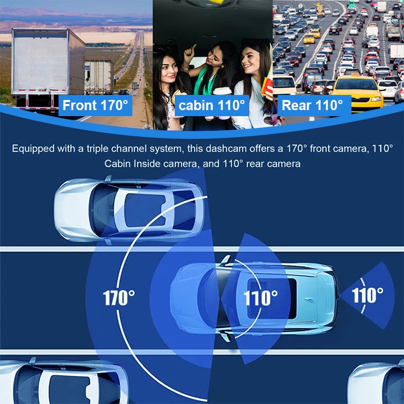 4K Dual Lens Car DVR Camera Dash Cam Front+Rear+Inside Video Recorder G-Sensor