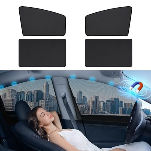 Black Mesh Car Window Shades – Magnetic – 4 Pack – Front + Rear Side
