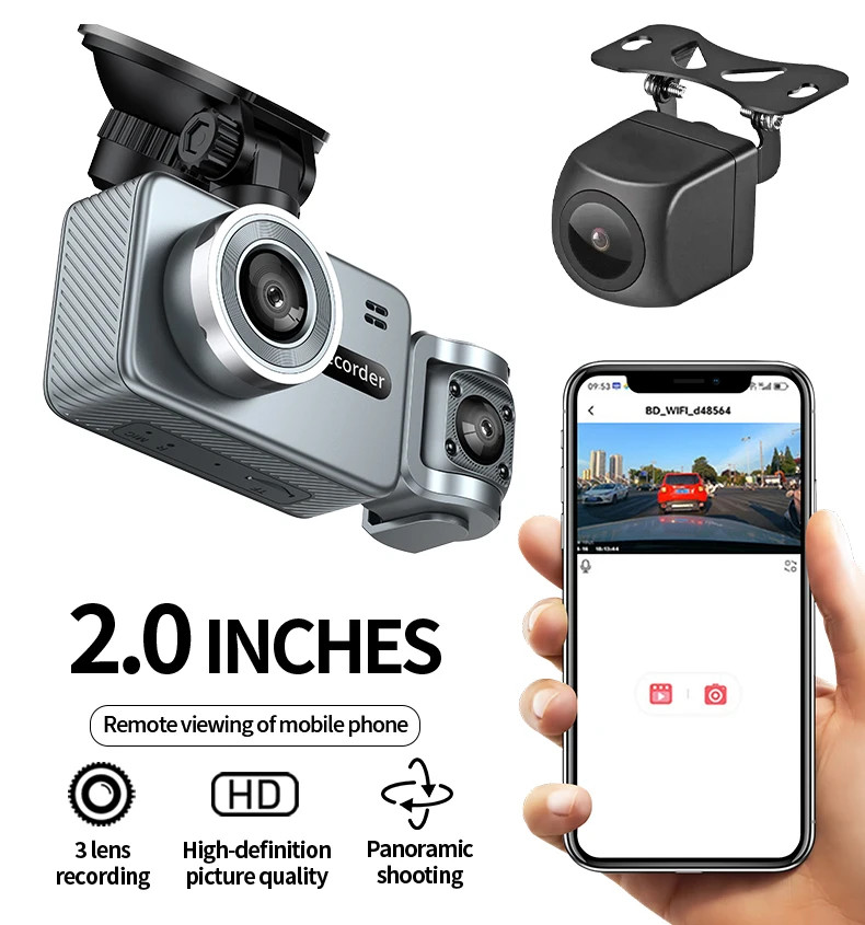 4k WiFi 3 Recording Dashcam With 3‘’ Screen Front&Rear 360 Degree Night Vision