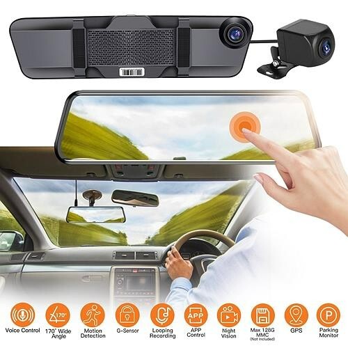 4K Car DVR 12in Dash Cam Camcorder with 170° Angle Lop Voice Control APP Control