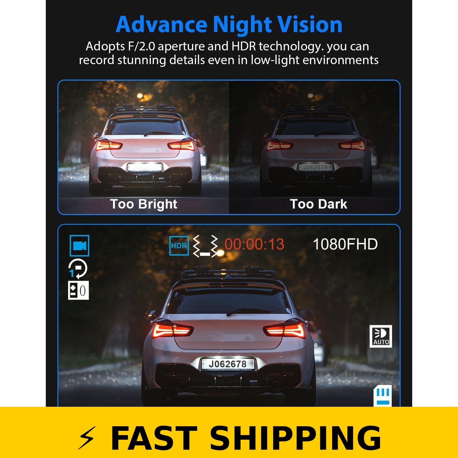 SUVCON 1080P Triple Dash Cam Front Rear Inside with 32GB Card
