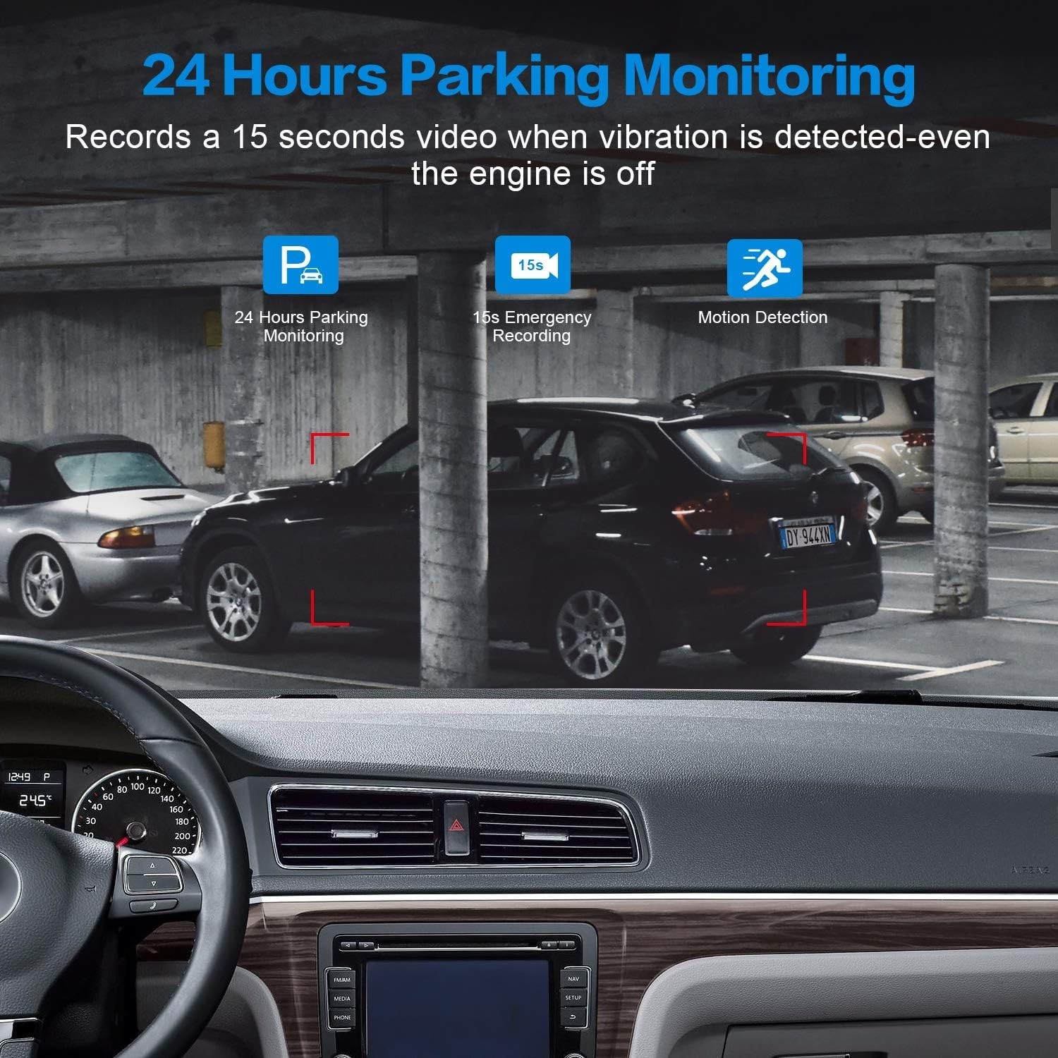 Dash Cam Front Aluminum Alloy 1080P 170° Wide Angle Night Vision WDR G-Sensor