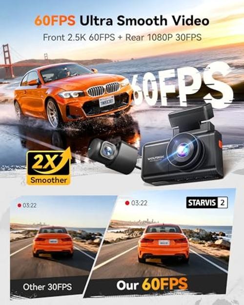 X3 2.5K 1440P 60FPS Dash Camera, STARVIS 2 IMX675 with ADAS, 1440P+1080P Dual