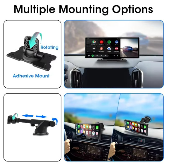10.26″ 4K Dash Cam Mirror Display – Wireless CarPlay, Android Auto, GPS & Rearvi