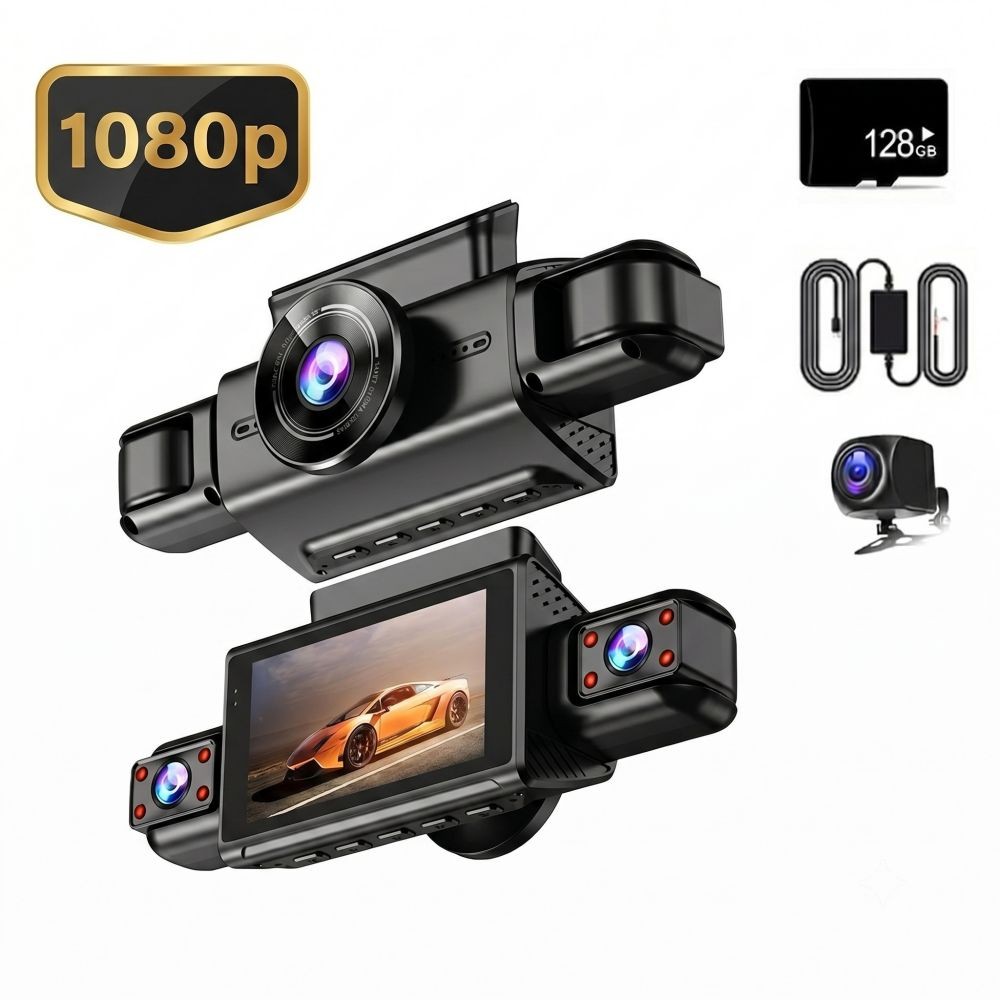 US Mejor Camara De Seguridad 1080P Para Carros De 360° Cámara De 4 Canales+128GB