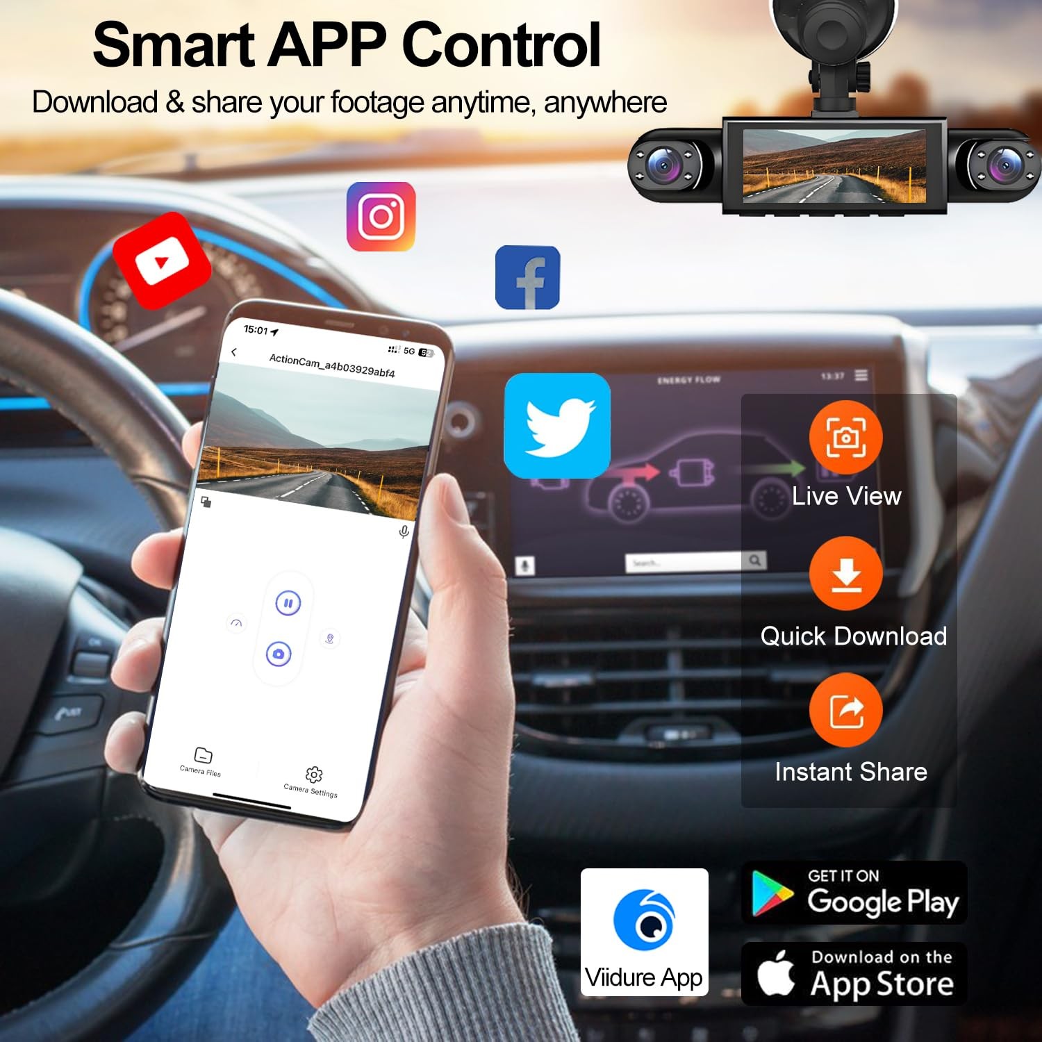 3 Channel Dash Cam Front Inside and Left Right, 1080P HD Dash Camera for Cars…