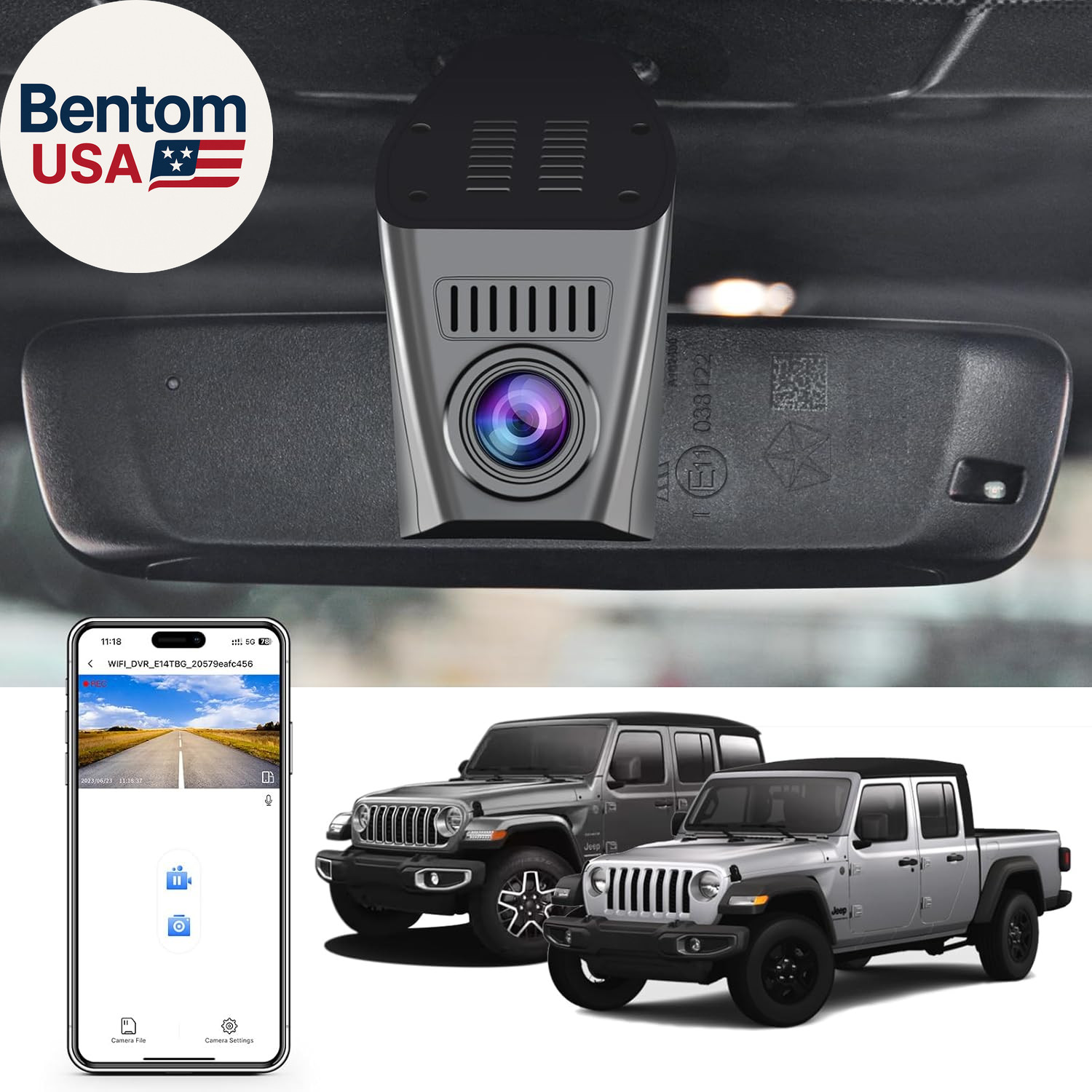 4K Dash Cam Custom Fit for Jeep Gladiator JT 2018 2019 2020 2021 2022 2023 2024
