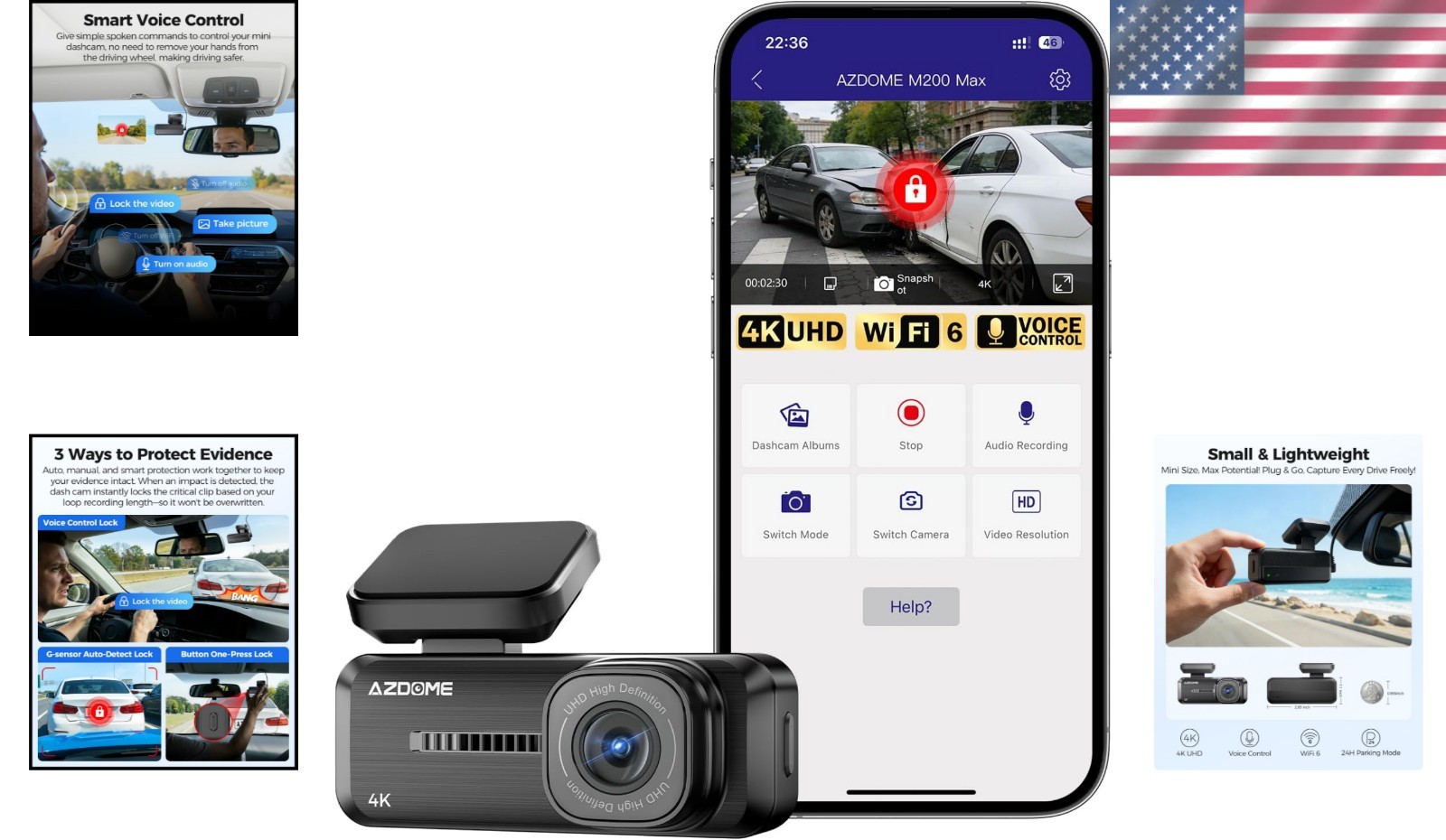 Ultra HD 4K Dash Camera with App Control, G-Sensor & 24H Parking Surveillance