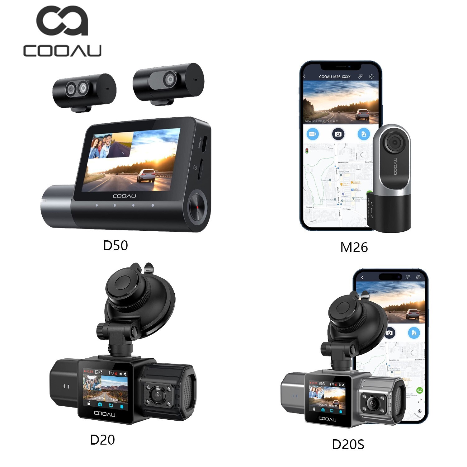 COOAU 2.5K Dual Dash Cam Front and Inside,Build-in GPS WiFi,Dash Camera for Car
