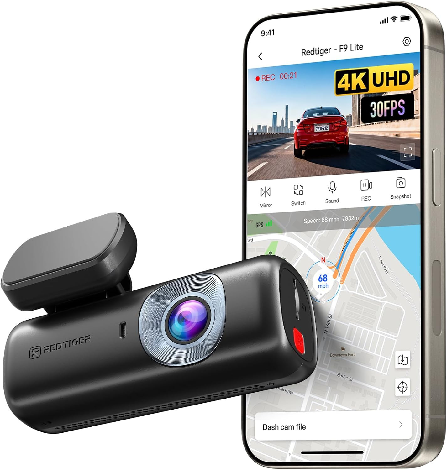 F9Lite Dash Cam 4K Front, ADAS, Wifi APP Control, Hidden Design | 2160P UHD Mini