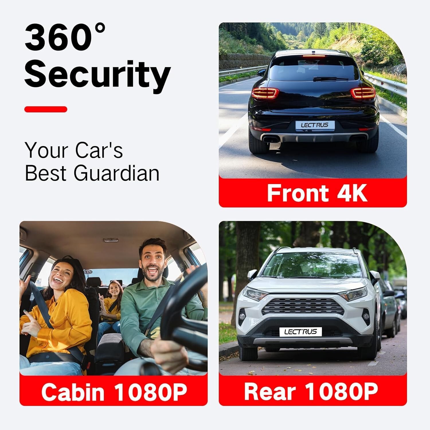 3 Channel 4K Dash Cam Front Rear and Inside, 5G WiFi Night Vision 3″ screen 64gb