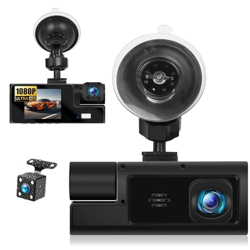 3 Channel Dash Cam Front and Rear Inside, 2.0” 1080P Dash 3 channel 1080P