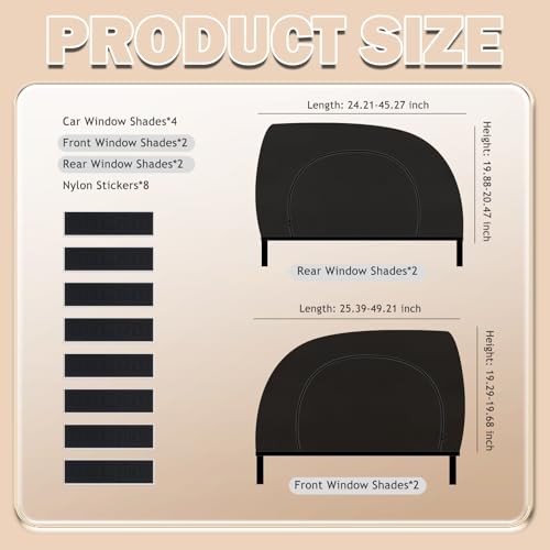 4PCS Car Window Shades with Zipper – Front/Rear – Side Windows for Side Windows