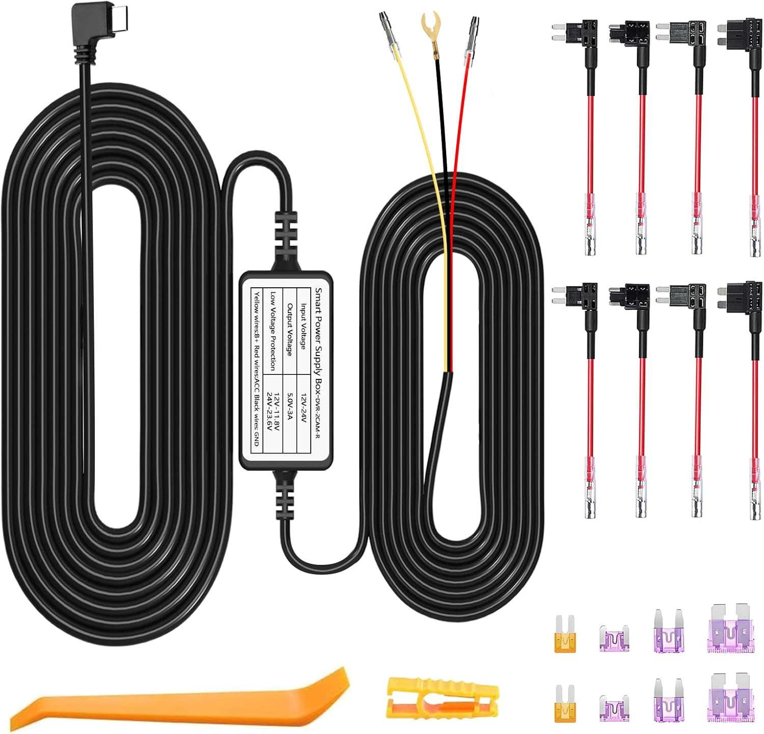 Hardwire Kit for Dash Camera: 11.5Ft USB Type C Dash Cam Hard Wire Kit for Car –