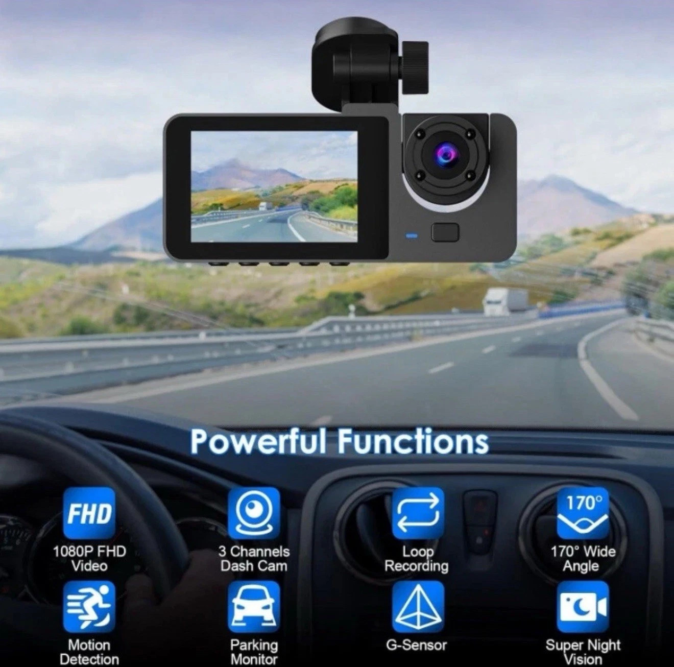4K Dash Cam Front Rear and Inside Dash 3-Camera Free 32GB TF Card G-Sensor