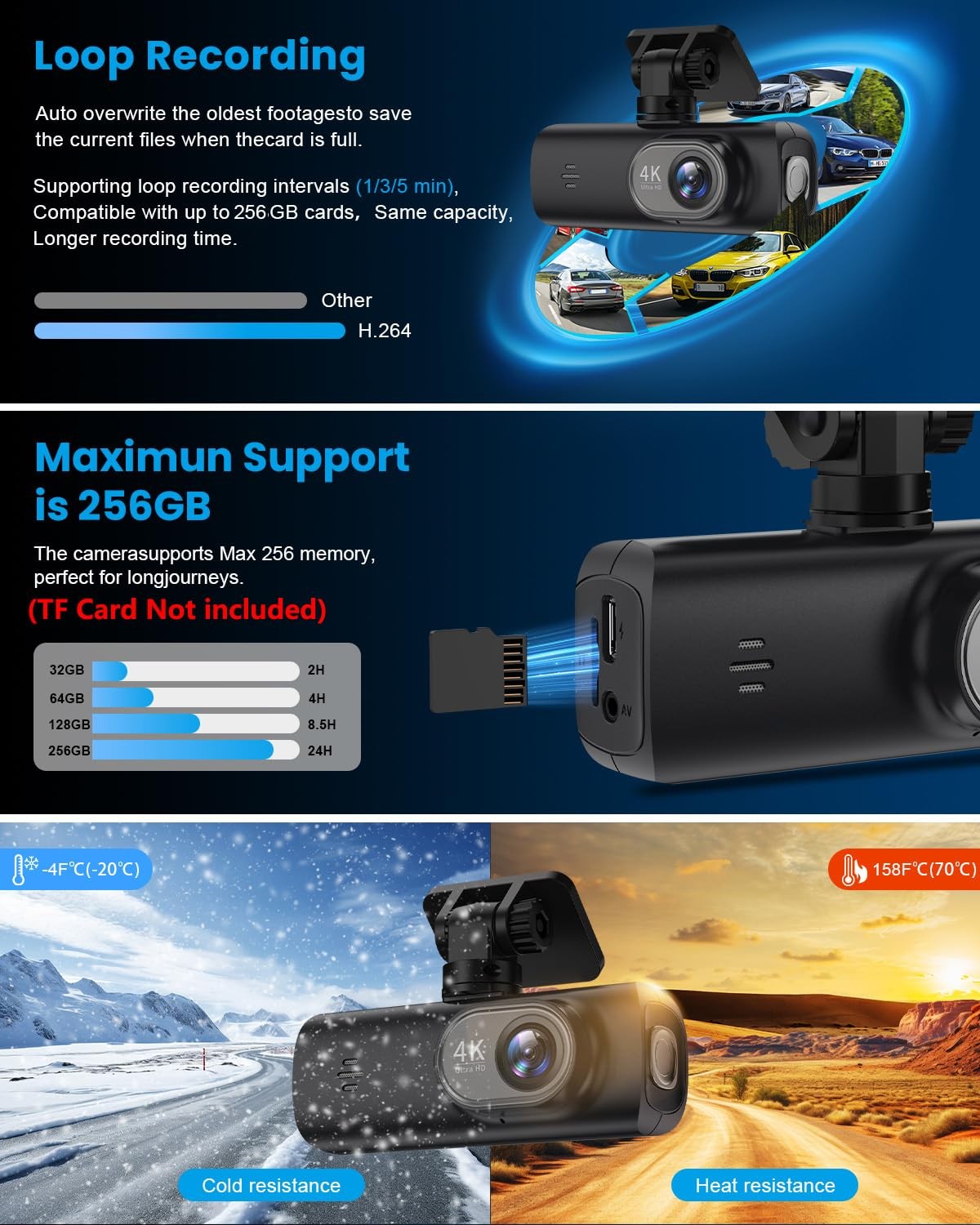 Camara Frontal Para Auto 4K Ultra HD Con Control Por Aplicacion De Lujo