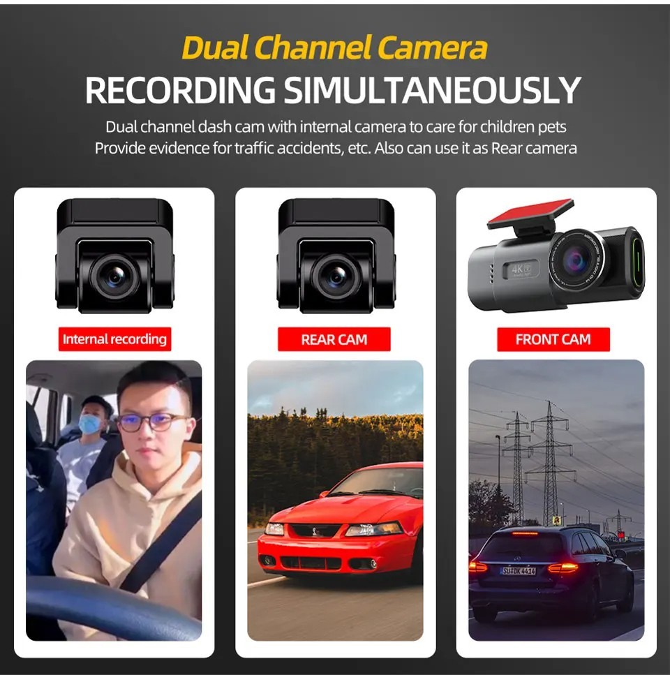4K UHD Dash Cam Car DVR Camera WiFi GPS Night Vision 24H Parking Video Recorder