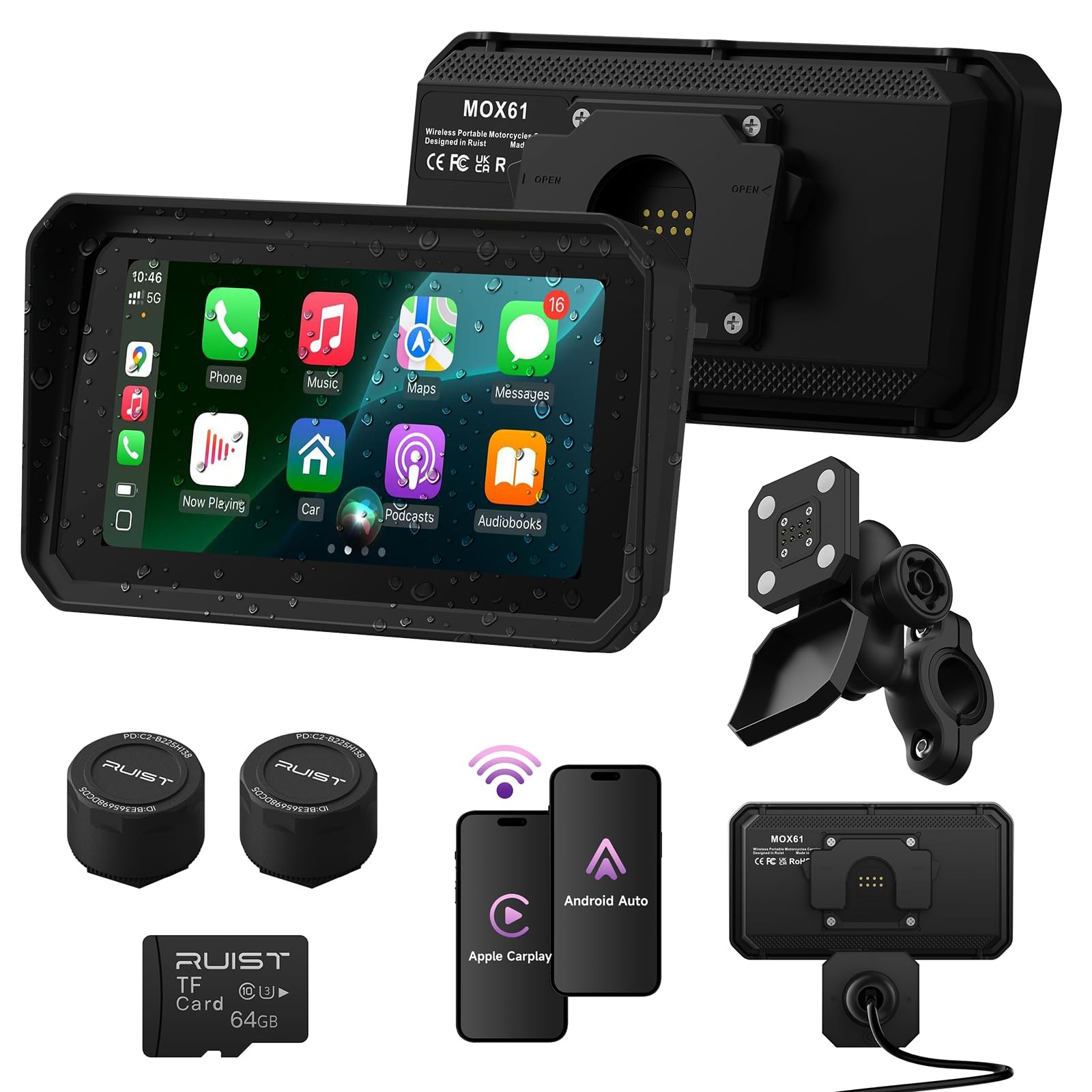 MOX61 Motorcycle Carplay HD Touchscreen 6.1in Wireless IP67