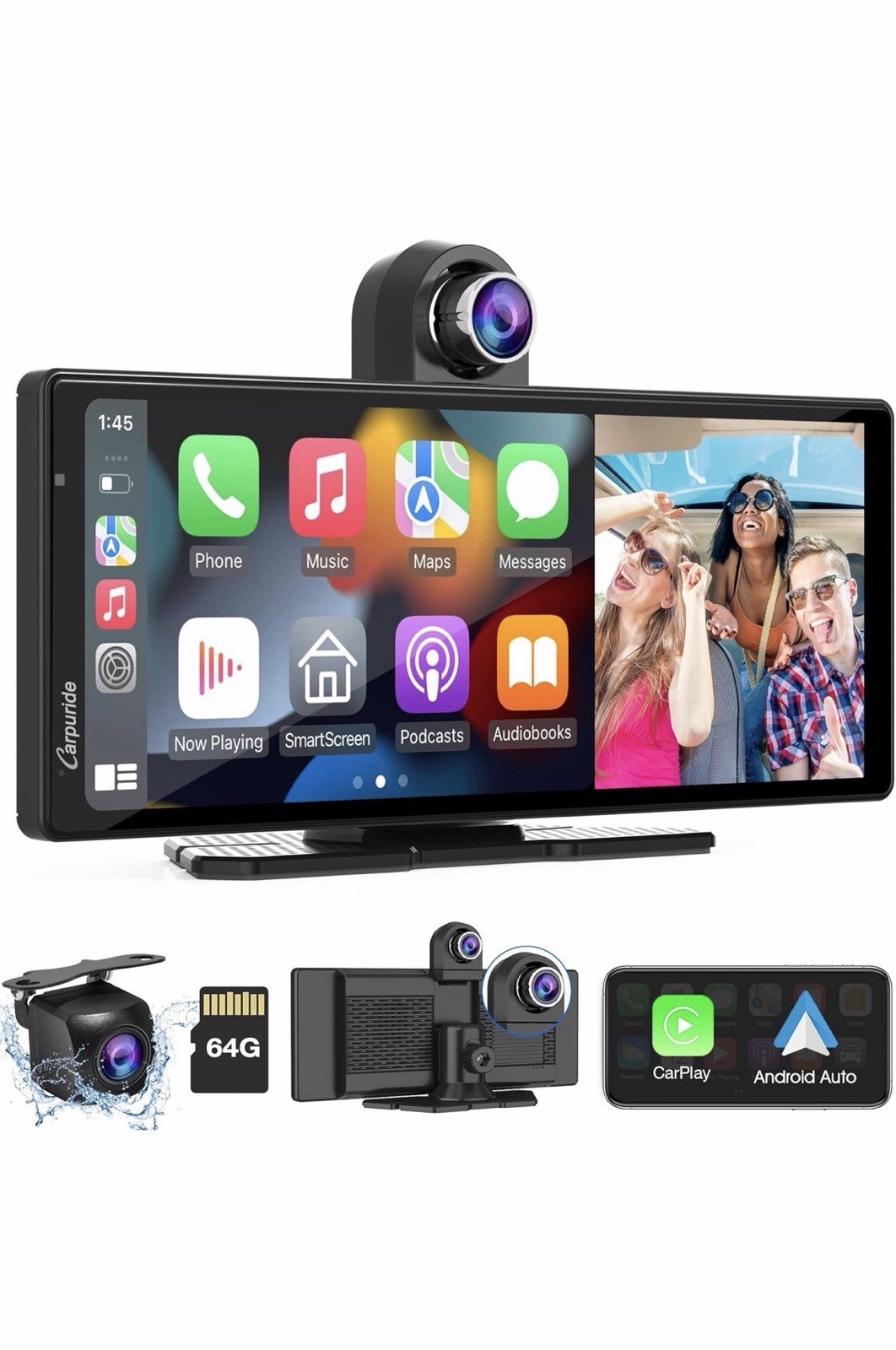 Carpuride W903 9.3” Wireless Apple CarPlay Android Auto 4K Dash Cam 1080P Cam