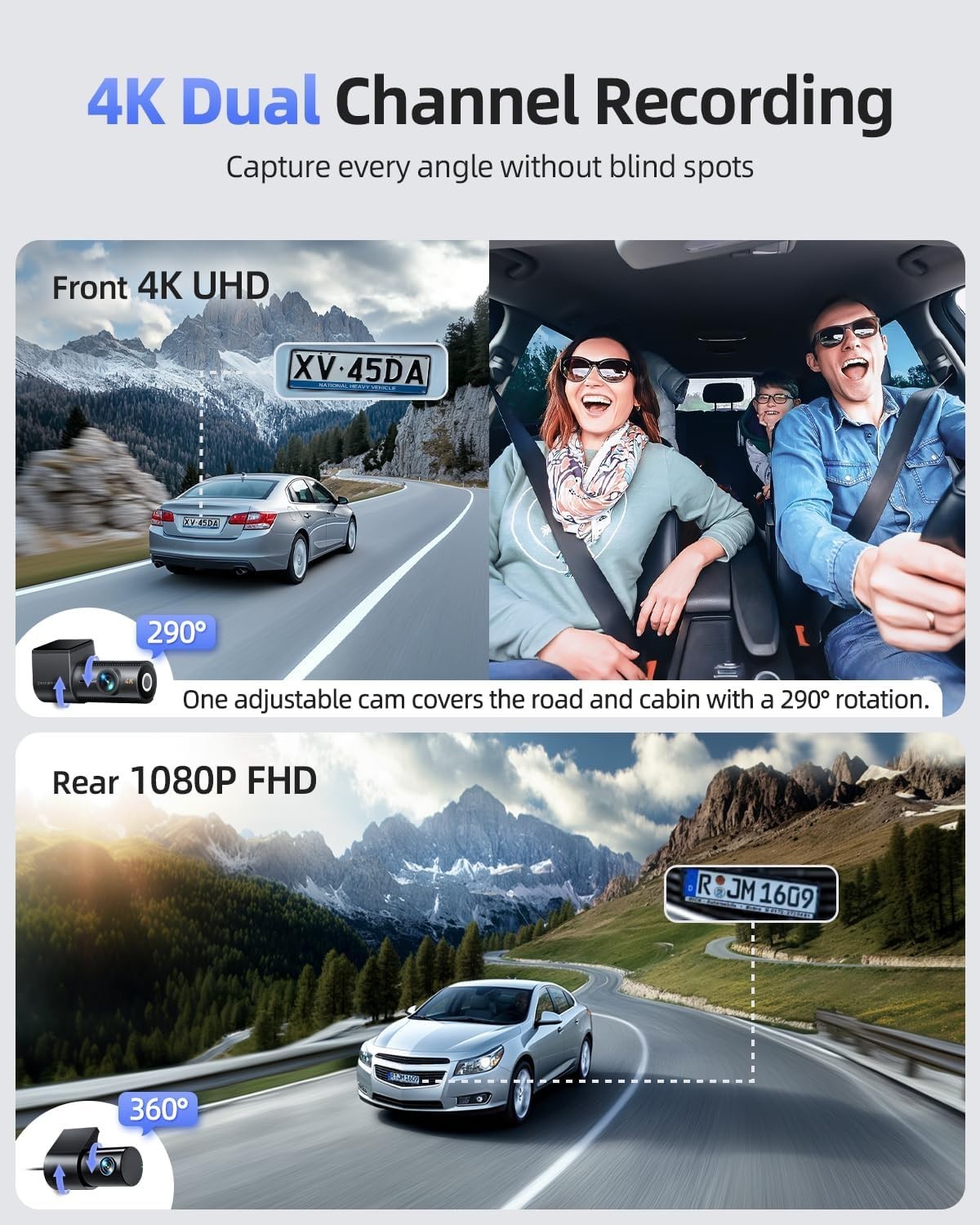 Intelligent Dash Cam: 4K+1080P with Built-in GPS, 64GB Card & Smart App Control