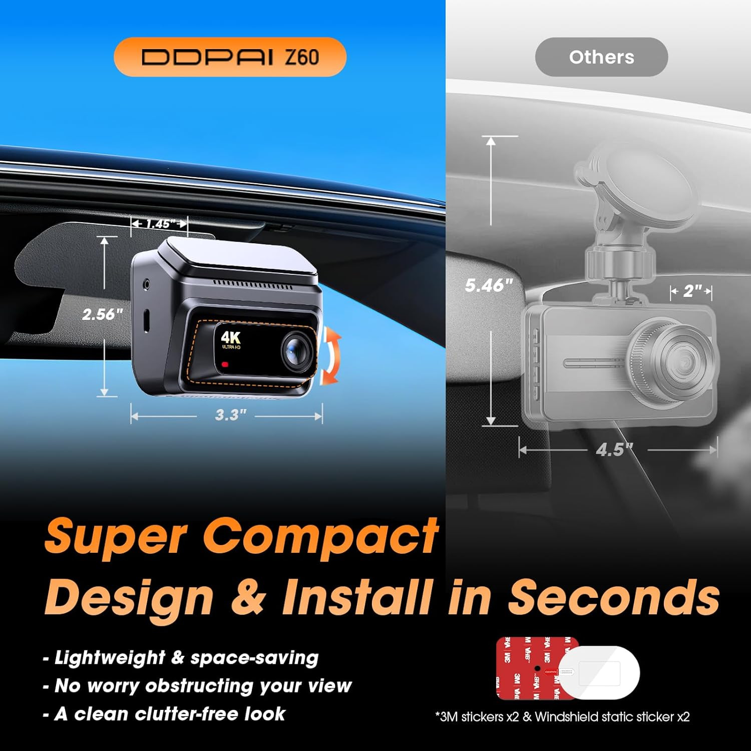 4K Dual Dash Cam with Night Vision, GPS, 32GB Storage, 5GHz WiFi, Parking Mode