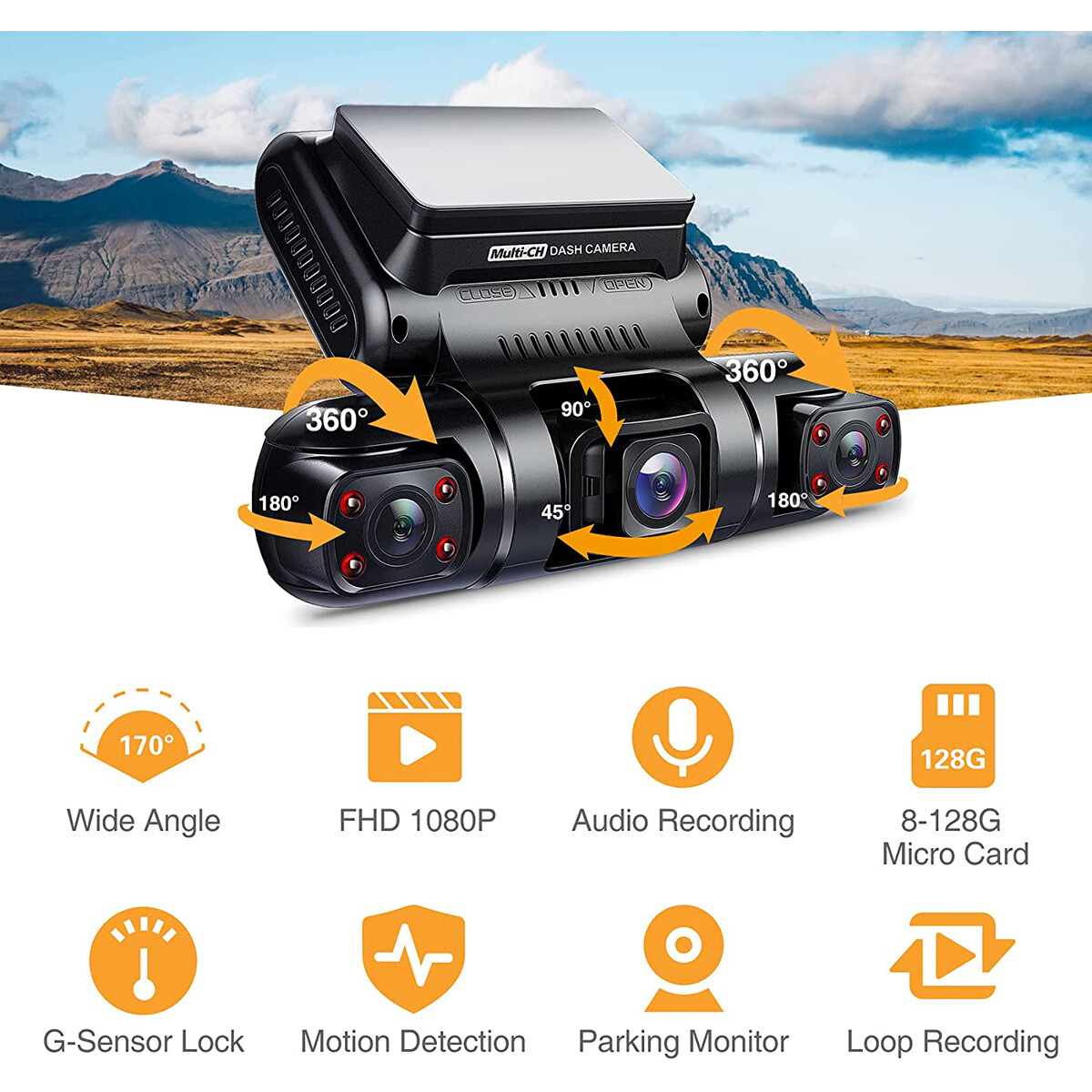 Wifi FHD Car DVR Video Camera Dash Camera for Cars 3 lens Vehicle Cam Recorder