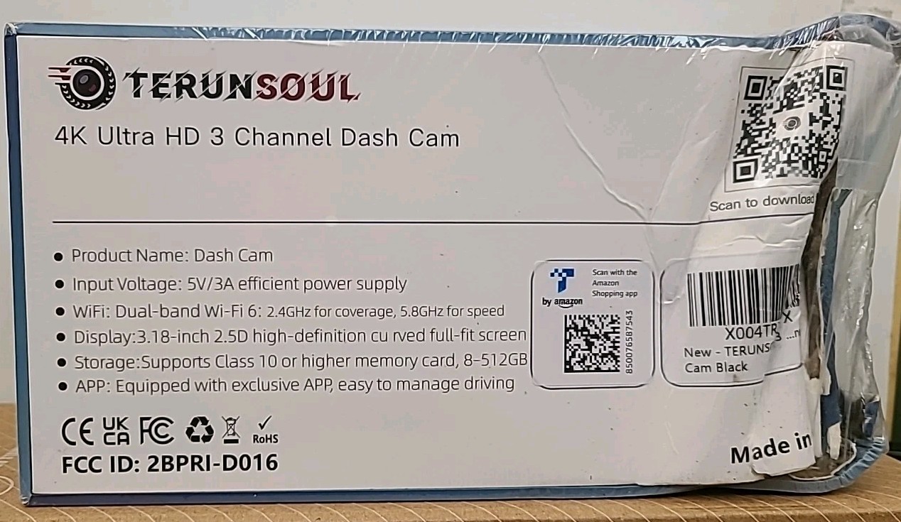 Terunsoul 4K Ultra HD 3 Channel Dash Cam Front Rear Built-in GPS WiFi D018
