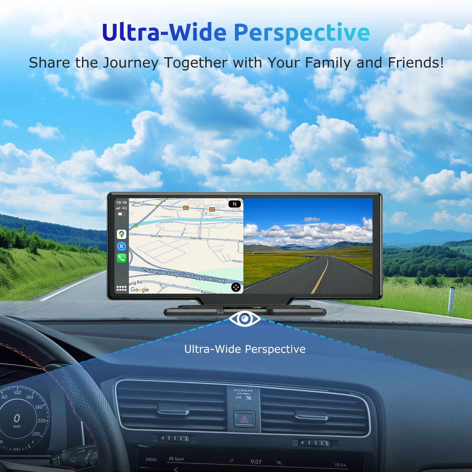 10.26″ 4K Wireless CarPlay BT Screen with 4K Dash Cam & 1080P Backup Camera US