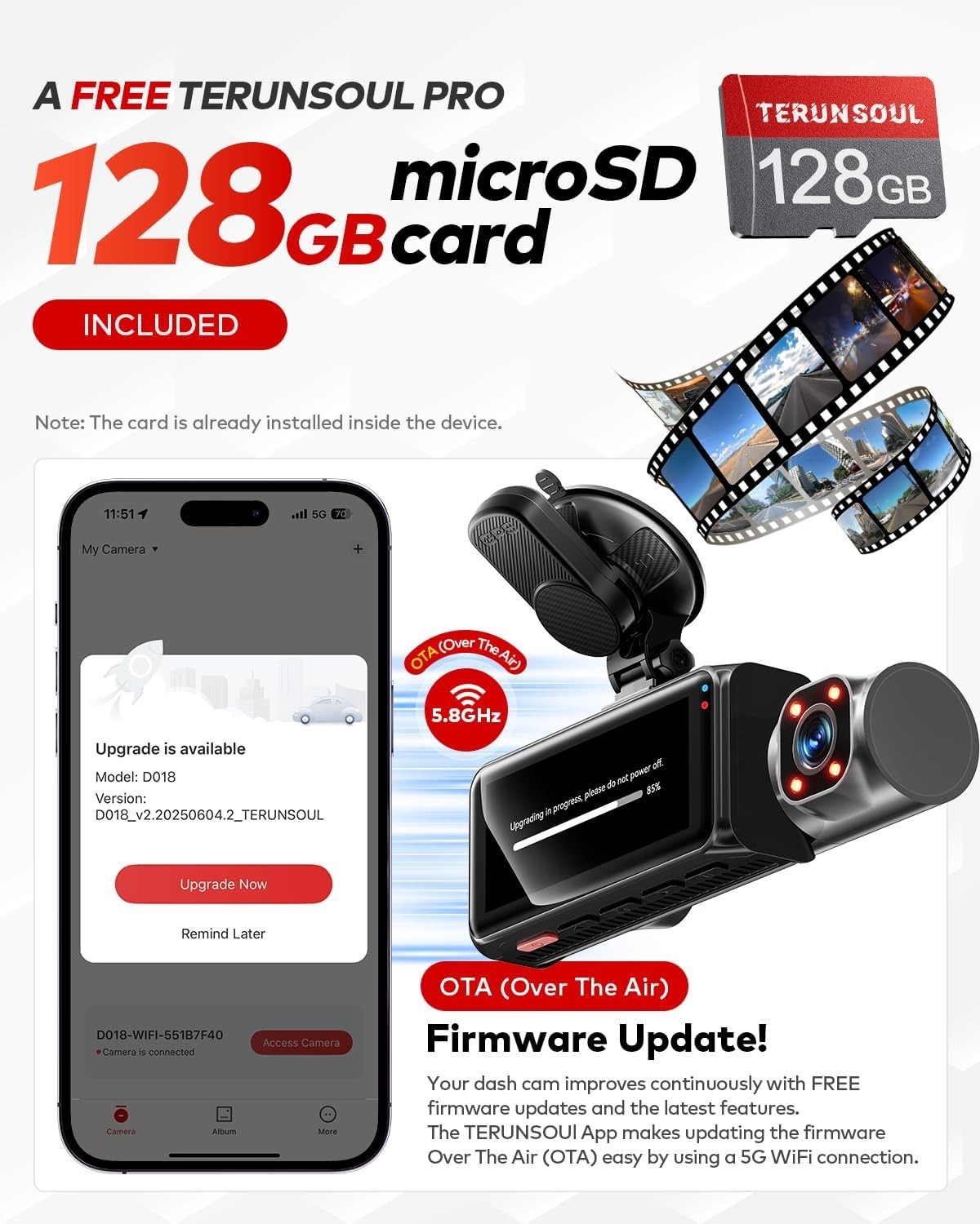 4K+4K+1080P 3 Channel Dash Cam Front and Rear with Cabin, Free 128GB Card Includ