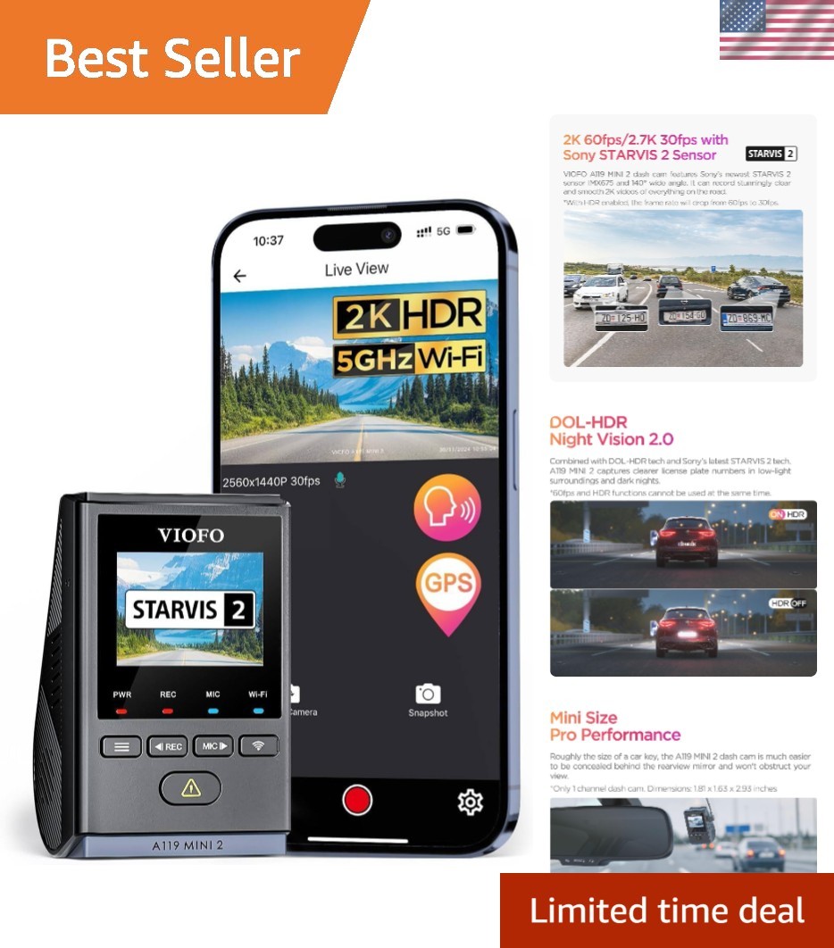 Advanced 2K Dash Cam A119 Mini 2 with Night Vision & Buffered 24/7 Parking Mode